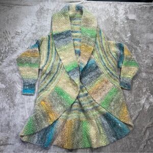 Boho chunky knit waterfall cardigan color block amber sweater coat handmade sz L